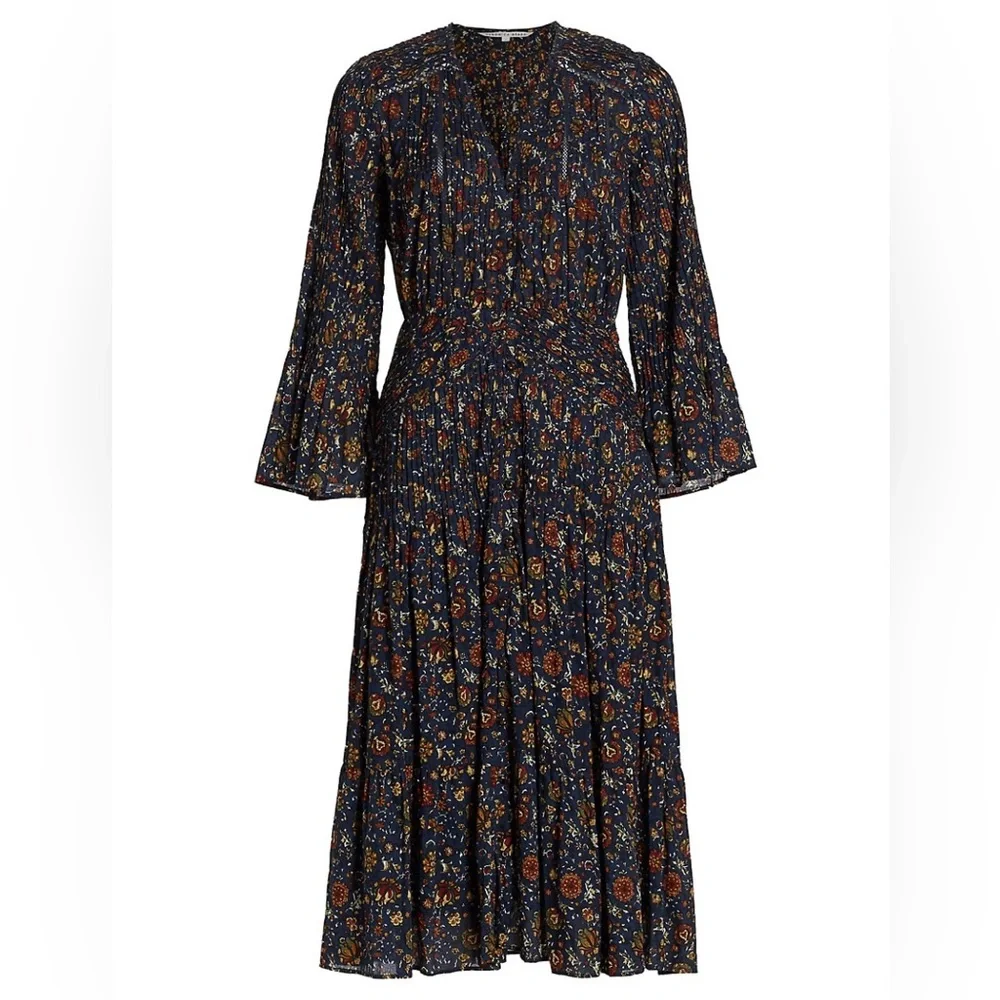 NEW Veronica Beard Shireen Pleated Floral Midi-Dress - Picture 8 of 17